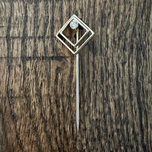 Mid-Century Modern Gold Tone Stick Pin with Rhinestone Accent